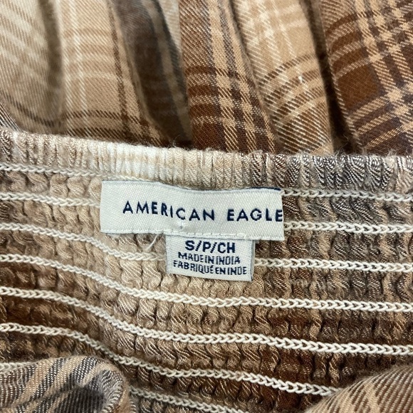 AMERICAN Eagle Brown plaid jumpsuit Size small spaghetti strap flowey - Picture 7 of 10